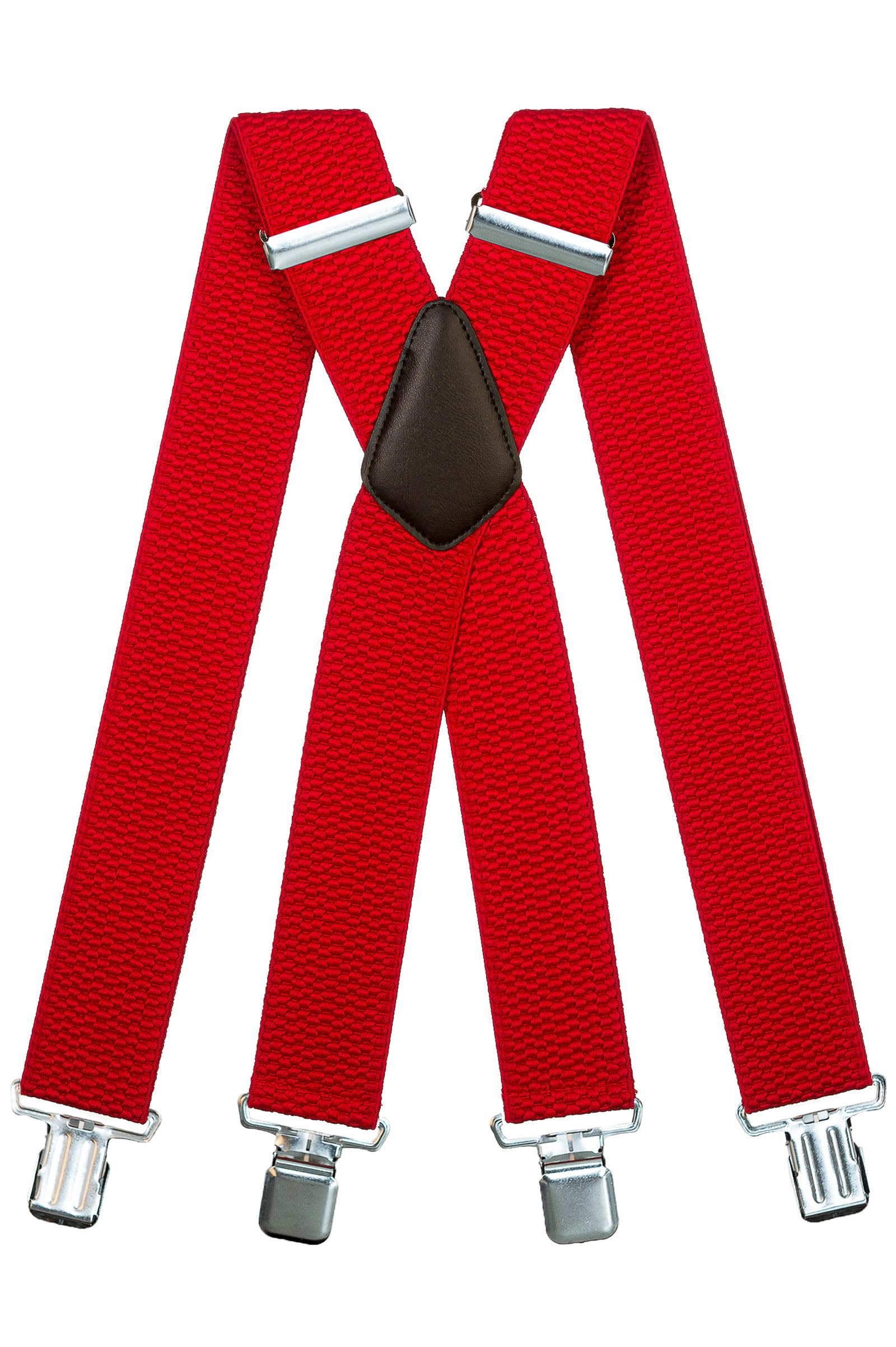 Olata Men's Extra Wide X-Shape Braces/Suspenders - 5cm. Red (Silver Clips)