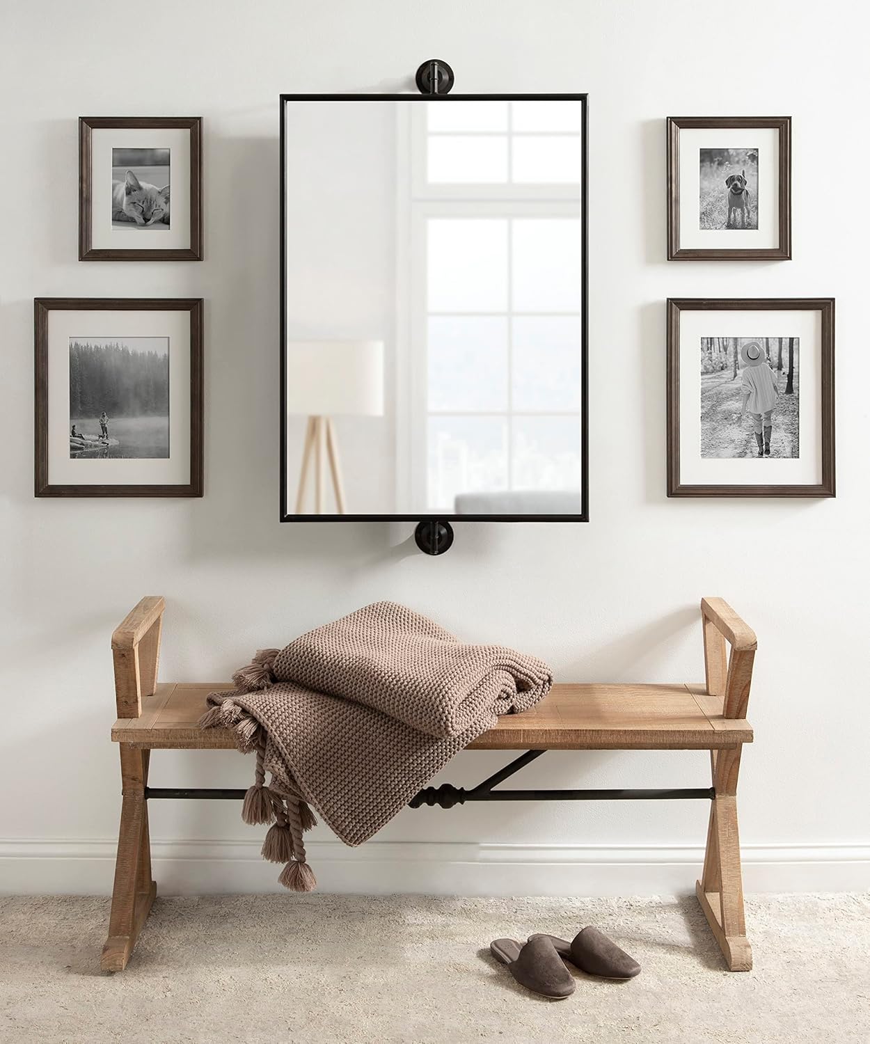 Kate and Laurel Darbridge Farmhouse Rectangle Pivot Mirror; 24 x 40; Black; Vintage Adjustable Rectangular Bathroom Wall Mirror for Use Horizontally or Vertically