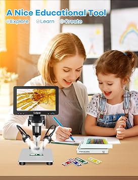 Leipan 7-inch LCD Digital Microscope, 1200X 16MP Coin Magnification | 1080P HD Video Microscope for Adult, Wired Remote, Compatible with Windows/Mac OS, Includes 32GB SD Card, 12 Slides Kits