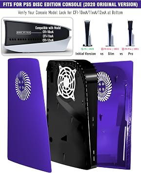 Joso Faceplate for PS5 Disc Edition, Anti-Scratch Dustproof Plates Replacement Cover Skin Accessories Compatible with PS5 Console with a Disc Drive, Purple Vented, 2020 Launch Version