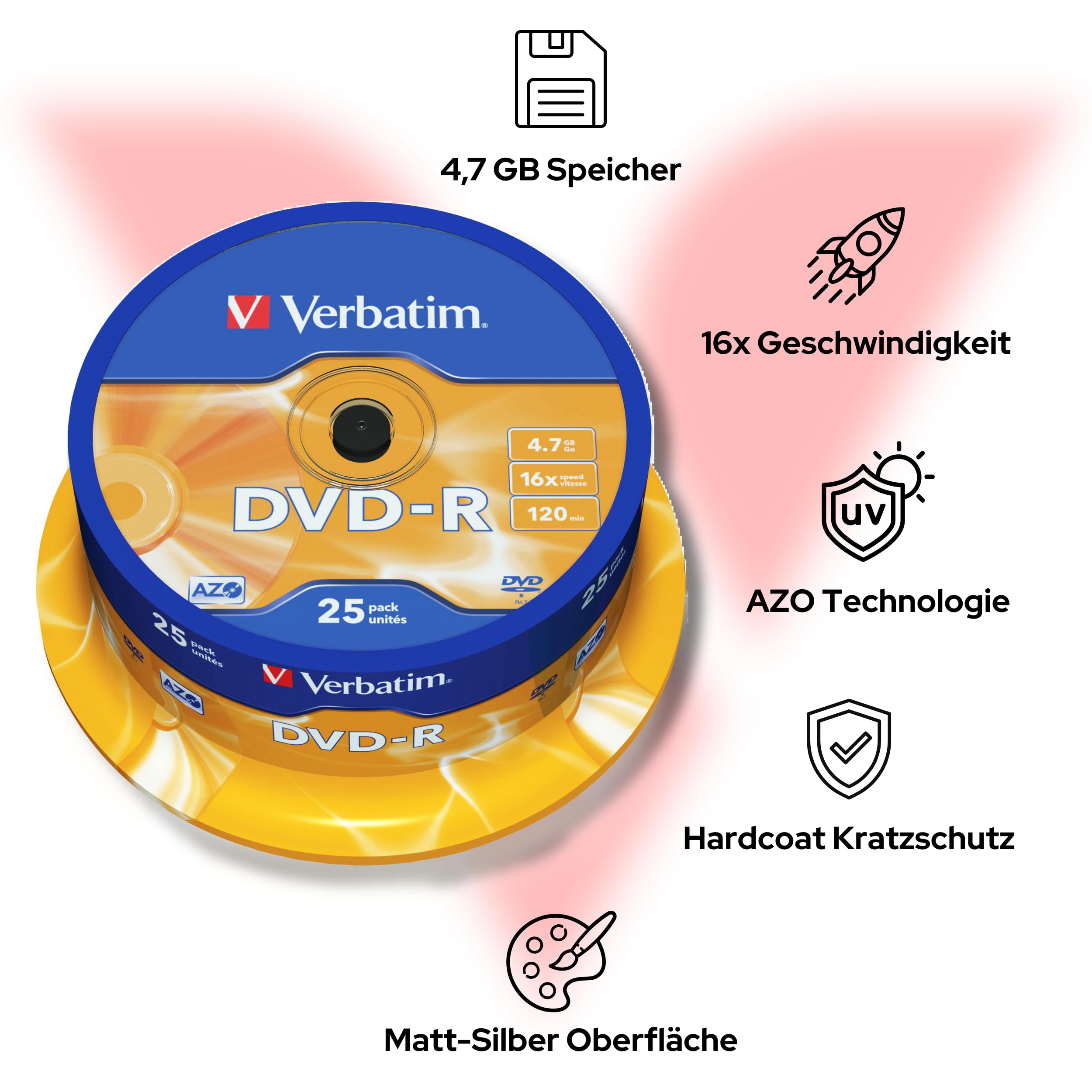 Verbatim 43522 4.7GB 16x DVD-R Matt Silver - 25 Pack Spindle