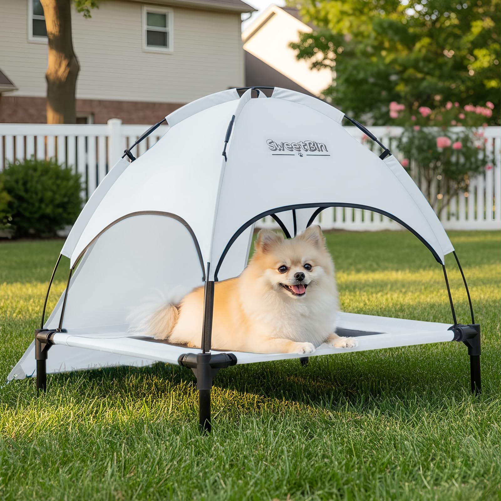 SweetBin Outdoor Elevated Dog Cot with Canopy