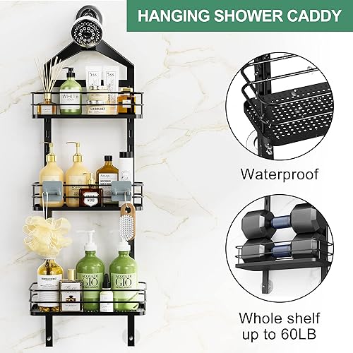 Miniatura 4 de Thideewiz Organizador de ducha colgante de 3 niveles sobre el cabezal de ducha, estante de ducha anticolumpio, estante de ducha ajustable a prueba