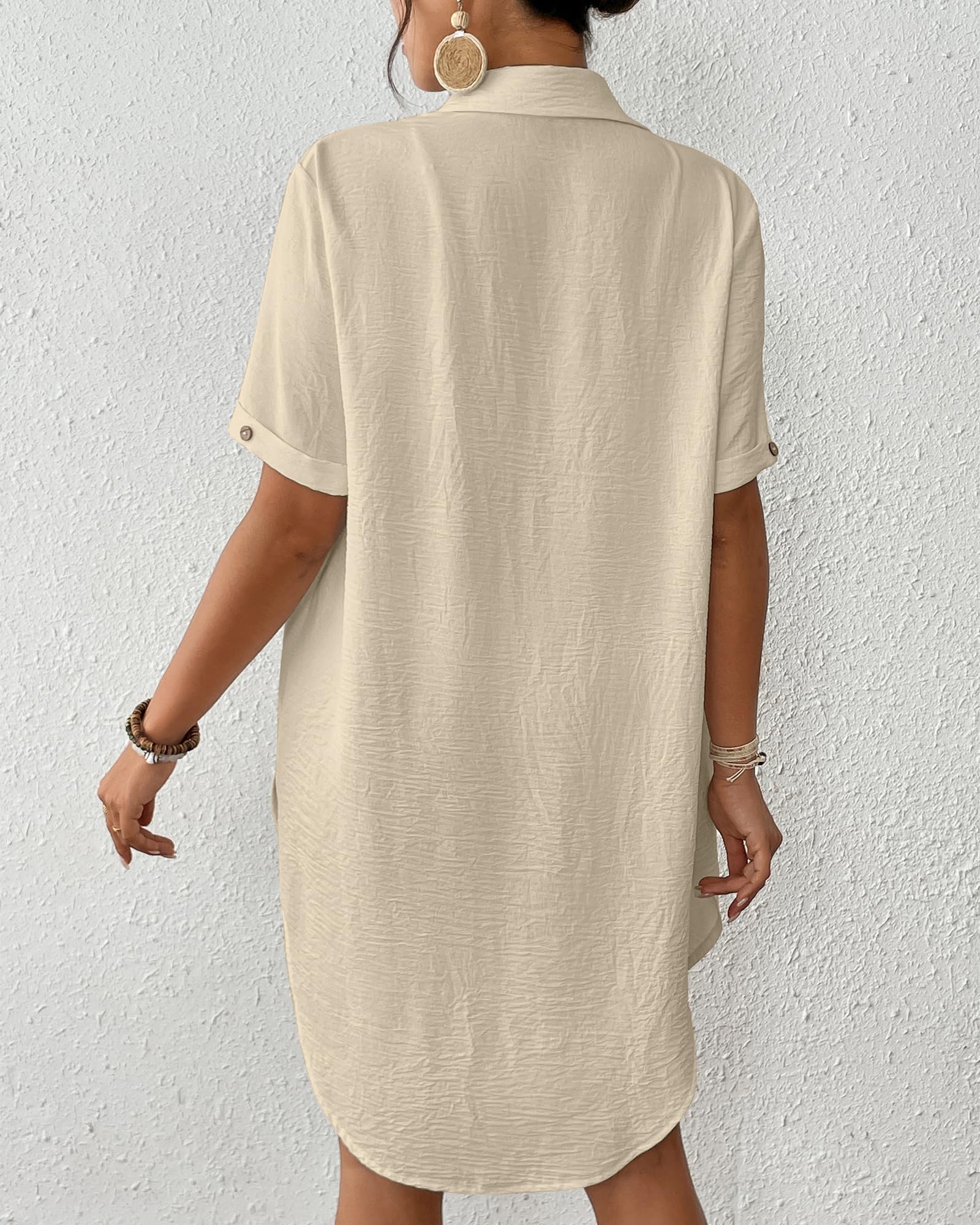 Bsubseach Mujer Vestido Corto Camisero de Playa Traje de Baño Cover Ups Túnica Cubre Bikini de Verano Ropa de Playa Color Sólido