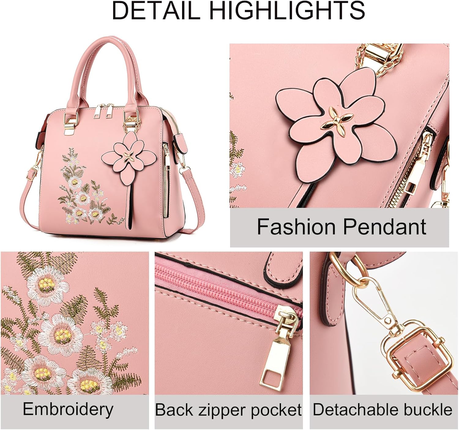 Women Embroidered Satchel Top Handle Purses and Handbag Lightweight Totes Crossbody Shoulderbag for Lady - Image 2