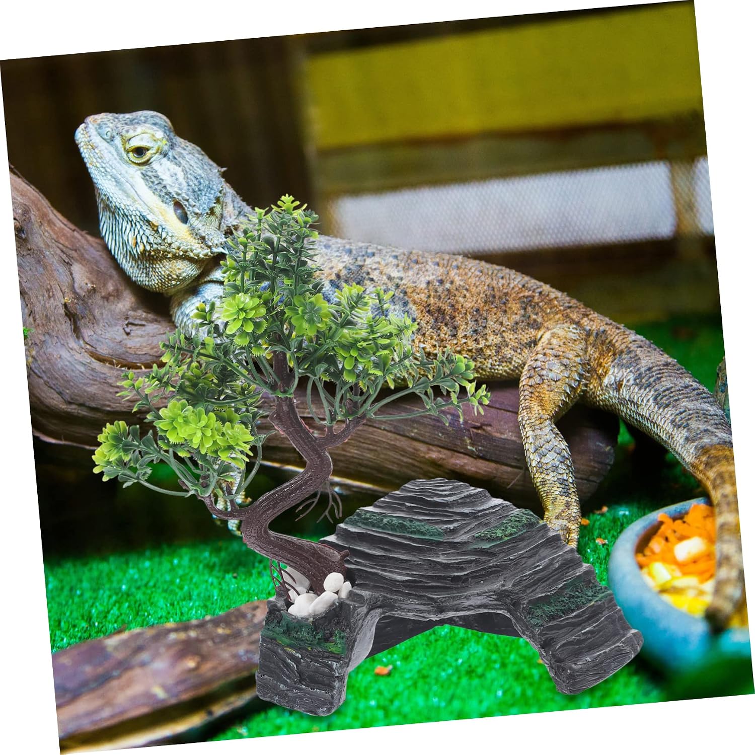 ORFOFE 1set Reptile Resin Hideout Cave for Bearded Dragons Frogs and Lizards Lightweight Tree Decor for Terrariums Realistic Amphibian Habitat Accessory