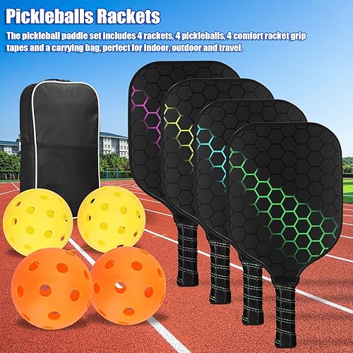 Miniatura 6 de Doorslay Juego de 4 palas de pickleball ligeras, juego de paletas de pickleball, 4 bolas de pickleball, 4 toallas de enfriamiento y bolsa de