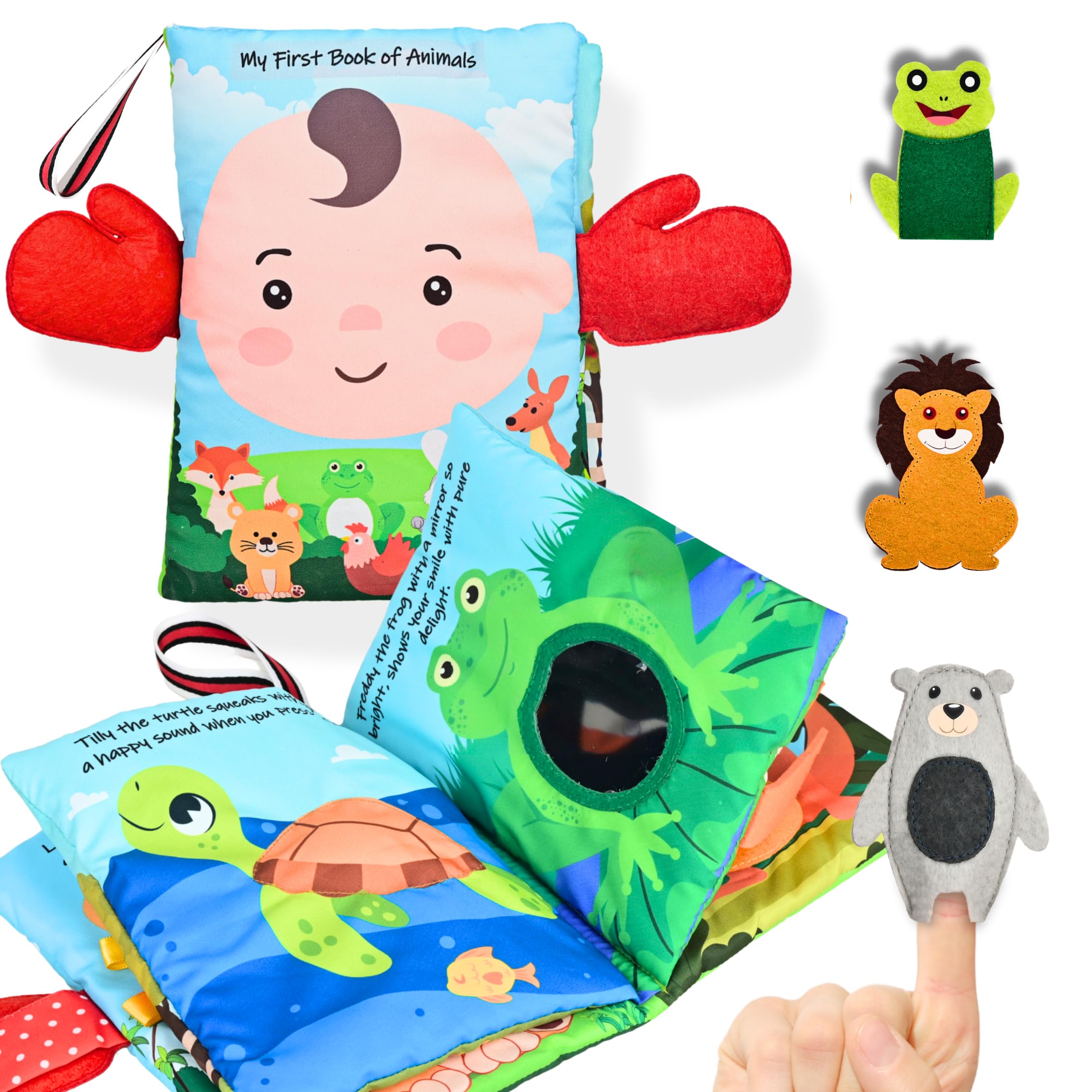 Seraphina Peek-A-Boo Jungle Animal Cloth Baby Book | Crinkle Books for Babies with Interactive Finger Puppets | Sensory Touch Feel | Baby Books 0-6 Months | Early Learning Gift for Infants & Toddlers