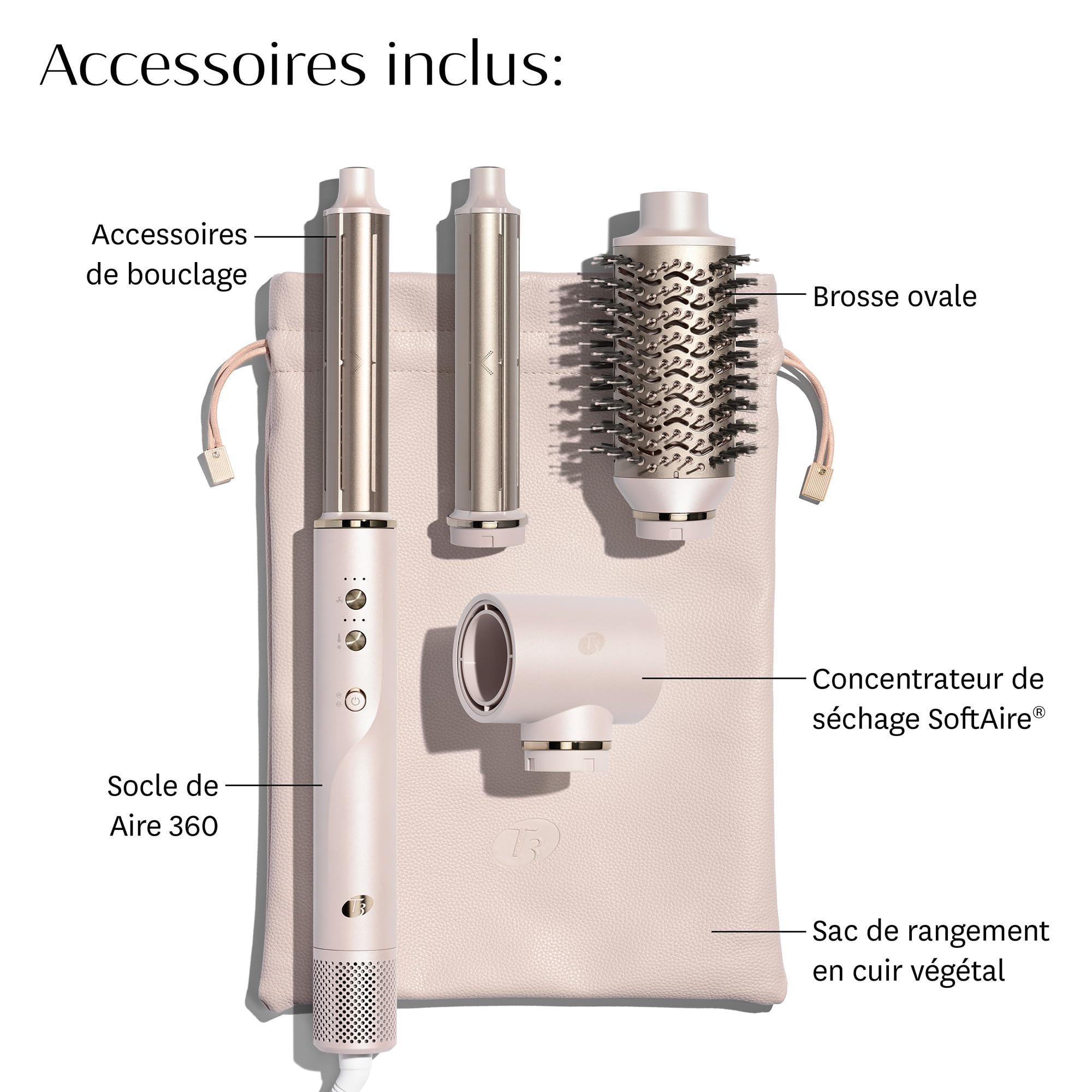 T3 Aire 360 Kit brosse soufflante avec accessoires de bouclage en céramique, brosse ovale et concentrateur pour le séchage - pour tous types de cheveux.