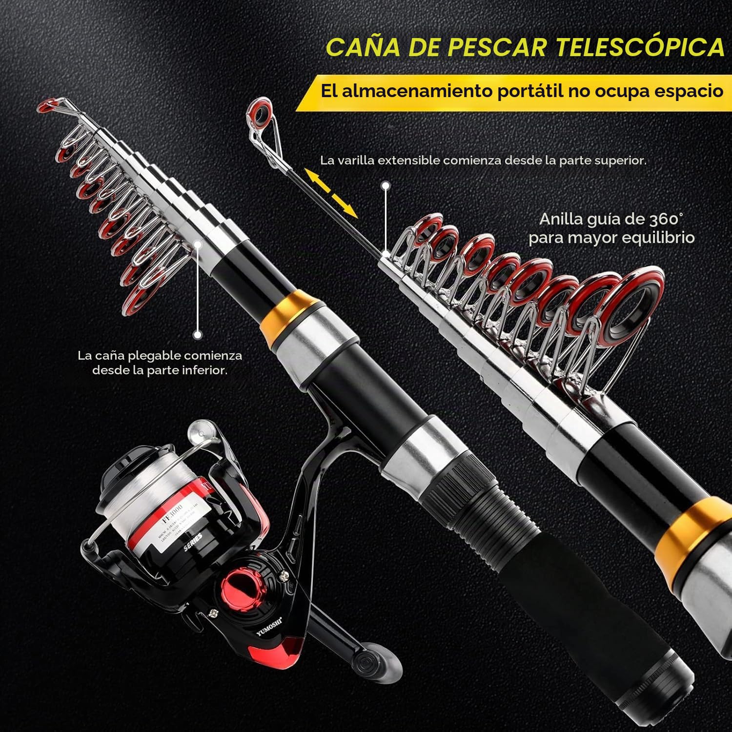 Combo de carrete telescópico para caña de pescar, 2 unidades, 6.89 pies, plegable, carrete giratorio, accesorios con bolsa de pesca, kit de caña de pescar portátil para agua salada, agua dulce, viajes