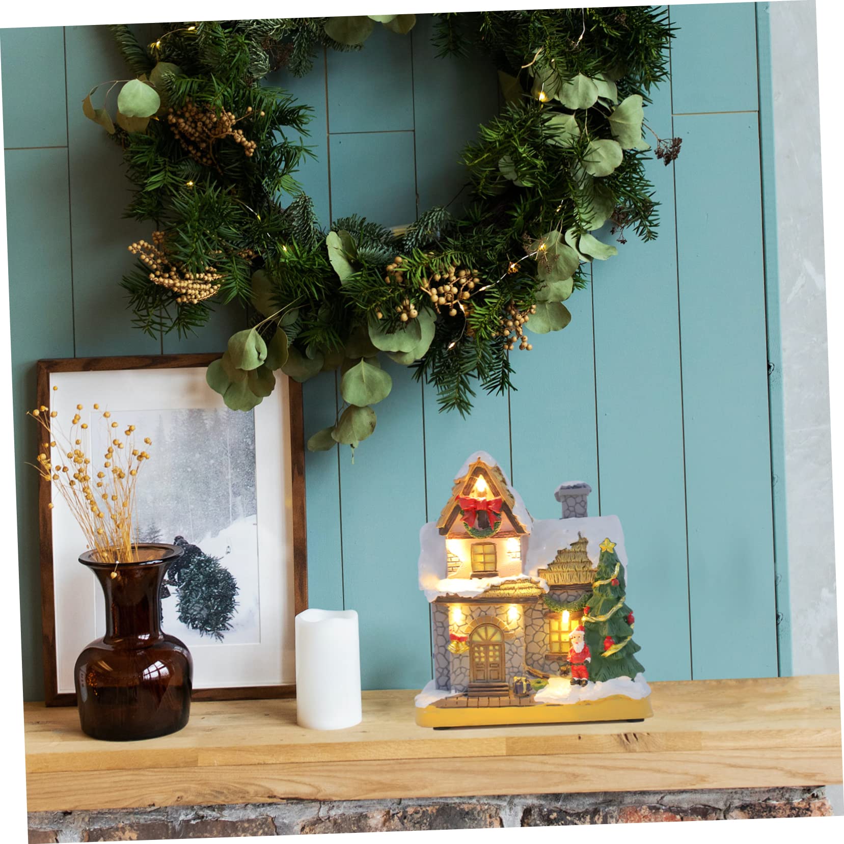 Casa Luminosa de Navidad de Resina Diseño Delicado en Forma de Casa para Adorno Navideño en Ventanas y Oficinas Generando Ambiente Festivo