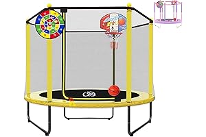LANGXUN 5ft Mini Kids' Trampoline with Net, Basketball Hoop and Dart Board