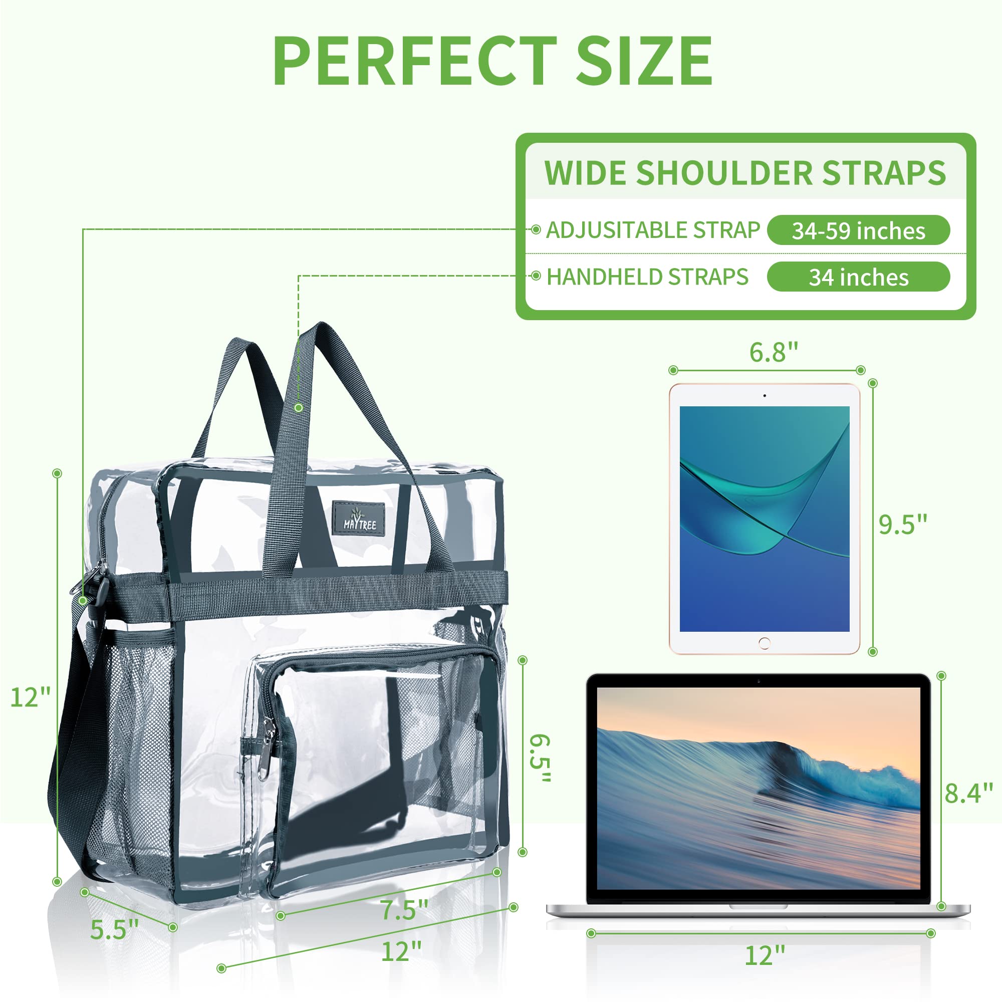 Condition photo showing Good Condition for MAY TREE Clear Bag Stadium Approved, Cold-Resistant, Lightweight and Waterproof, Transparent Tote Bag and Gym Clear Bag, See Through Tote Bag for Work, Sports Games and Concerts-12 x12 x6 (Gray)