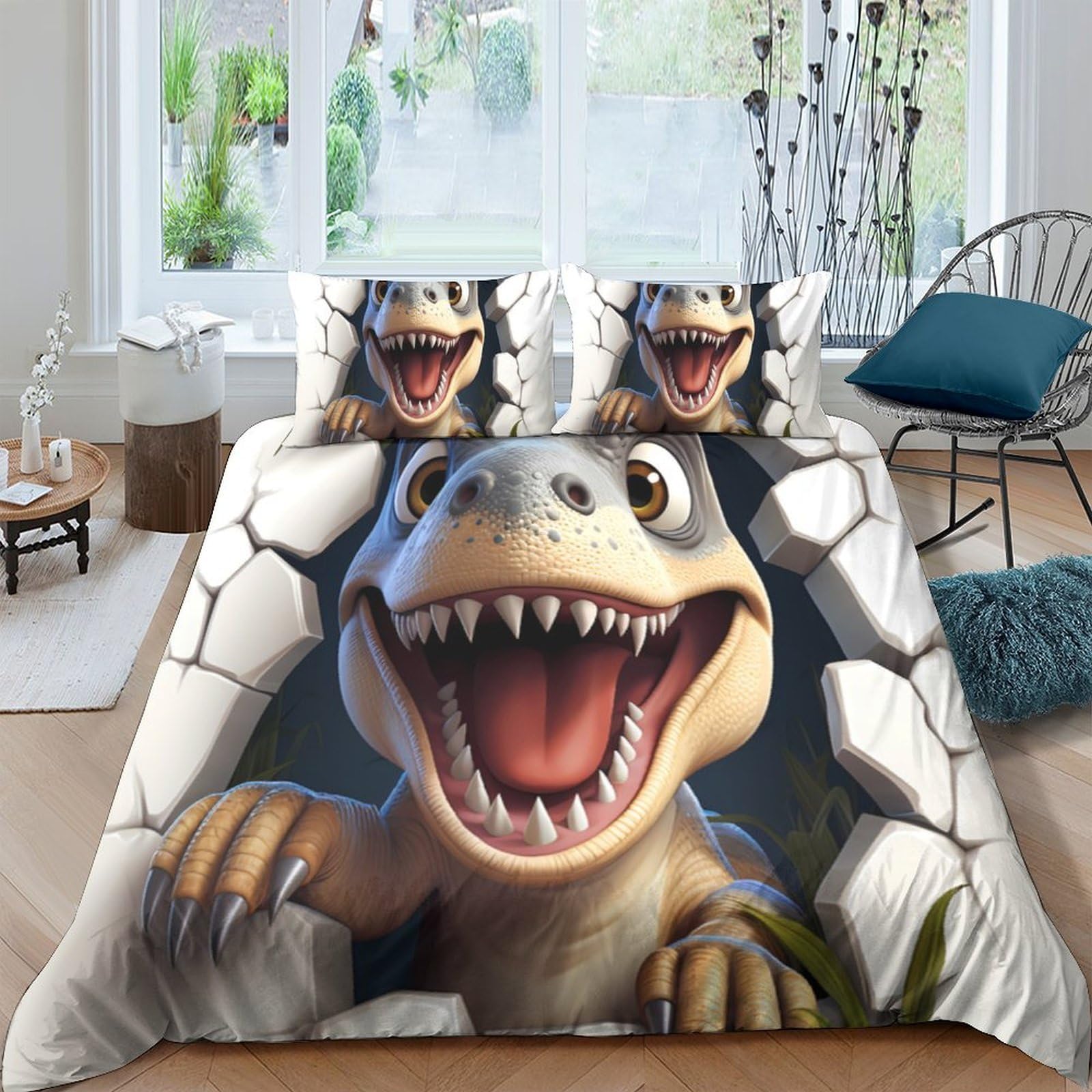 Ctjqhvkz Style-8 3D Printed Cartoon Dinosaur Fitted Sheet Microfiber Anti-Slip Fun Cracked Egg Bed Cover For Bedroom Dorm Mattress Protection Single（135X200cm）
