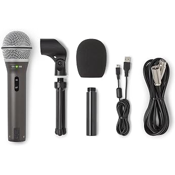 Samson Q2U recording and podcasting package - Dynamic USB / XLR microphone with gray accessories