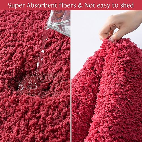Miniatura 4 de Ashler - Juego de 2 alfombras de baño rojas, 2 piezas, tapetes de baño rectangulares de microfibra suave, lavables a máquina, 17 x 24 y 17 x 47