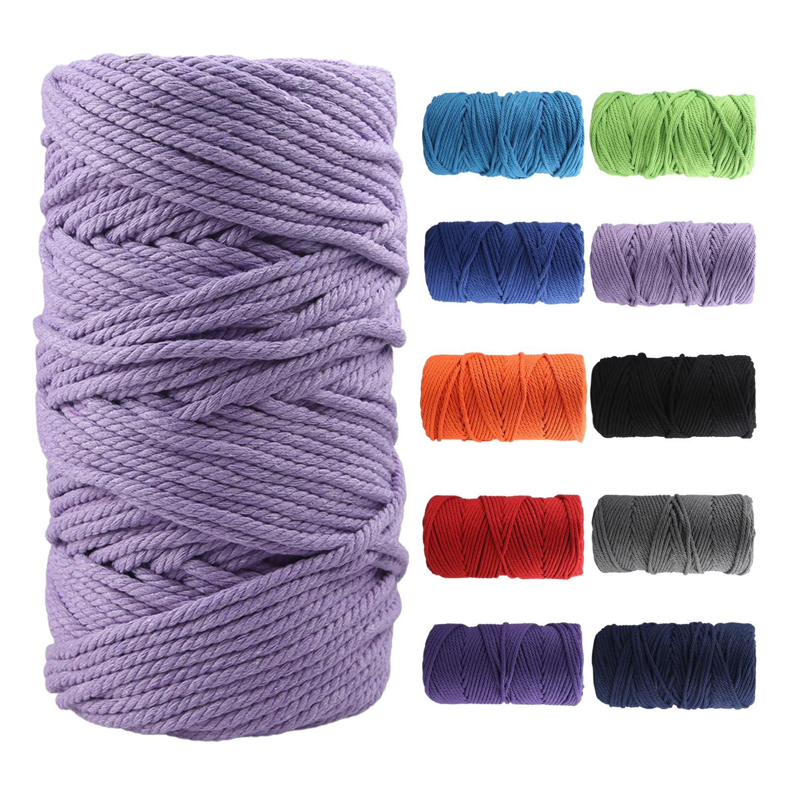 Macrame Cotton Cord 5mm×100m, Soft 4 Strand Twisted Natural Cotton for Handmade Wall Hanging, DIY, Craft Making, Knitting, Plant Hangers, Decorative Projects (Light Purple)