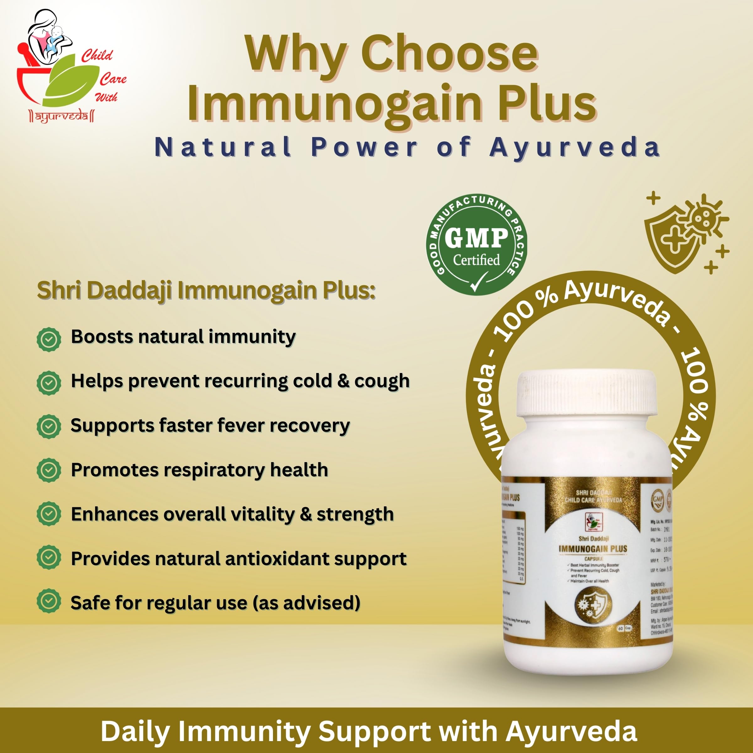 Shri Daddaji Immunogain Plus Capsule | Ayurvedic Immunity Booster | Helps Prevent Recurrent Cold, Cough & Fever | Supports Overall Health | 60 Capsules — Amazon image 3