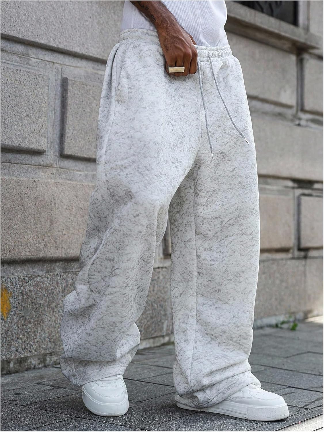 OYOANGLE Men's Fleece Sweatpants Drawstring Waist Loose Wide Leg Pants with Pockets Streetwear - Image 4