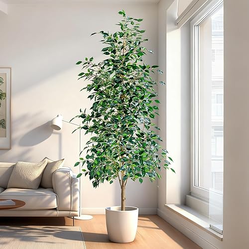 Miniatura 10 de Árboles de Ficus artificiales de 8 pies para interiores, árboles de imitación para interiores, plantas de piso falsas para interiores, árbol Hoja