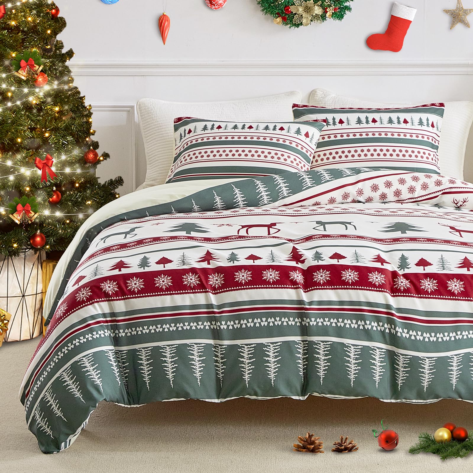 Tokokimo 4PCS Duvet Cover Sets King Size Bedding Sets, Botanical Branches Printed Grey Kingsize Duvet Cover Sets with Pillowcases and Extra Fitted Sheet, Soft Microfiber King Size Bedding Sets — view 48