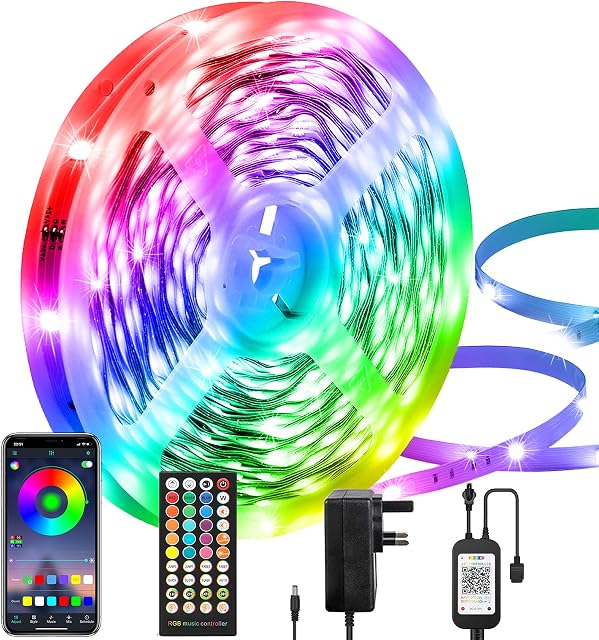 LED Strip Lights 15M,Bluetooth LED Lights Strip with Remote,App Control,Music Sync,RGB Color Changing Led Strip Light with 24V Adapter Plug Mood Light for Room,Party,Bar,DIY Home Decoration