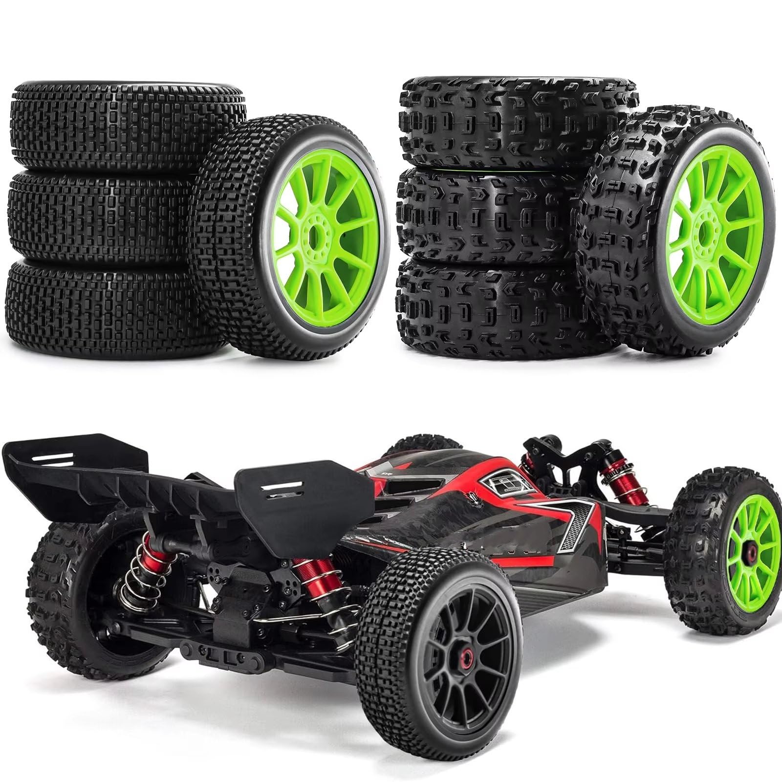 Pneumatici Ruote Da 117 Mm Per Arrma Per Typhon 3S/6S Per BLX 1/8 | Aggiornamento RC Car Set Ruote per Buggy Composto Durevole e Battistrada Aggressivo Gare Fuoristrada(Black 2)
