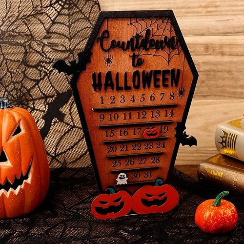 Miniatura 3 de Calendario de Adviento de cuenta regresiva de Halloween, divertido calendario de ataúd de Halloween con bloque móvil, murciélagos, calabazas,