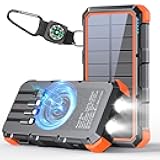 Solar Charger Power Bank 49800mAh Wireless Charger QC 3.0 Fast Charging Power Bank 8 Outputs 4 Inputs Solar Portable Charger Compatible with All Mobile Devices,SOS/Strobe/Strong Flashlights (orange)