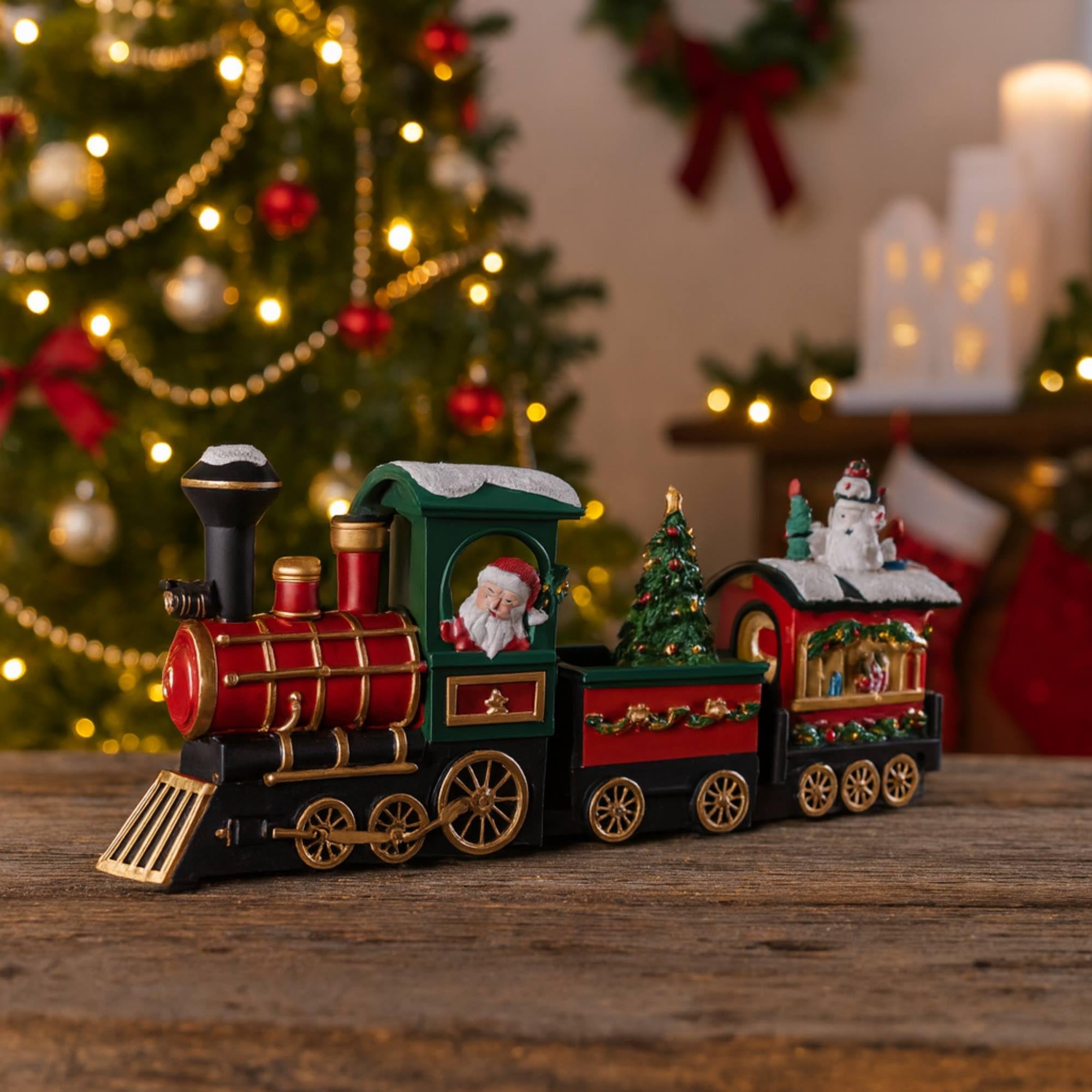 WELL HOME MOBILIARIO & DECORACIÓN Tren Santa Decorativo navideño con Movimiento, Luces LED y Música