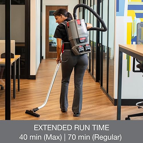 Miniatura 3 de Sanitaire Aspiradora de mochila inalámbrica comercial con varita ajustable, baterías duales de 24 V, controles de mano, SC580A. Gris