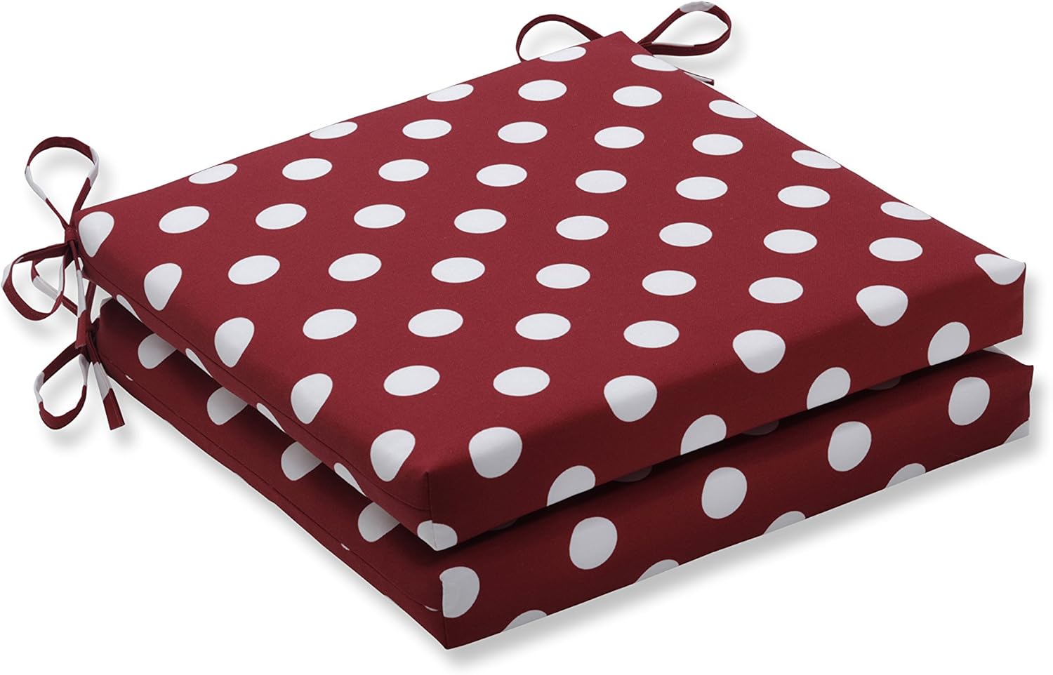 Pillow Perfect Outdoor/Indoor Polka Dot Red Squared Corners Seat Cushion (Set of 2), 20 in. L X 20 in. W X 3 in. D