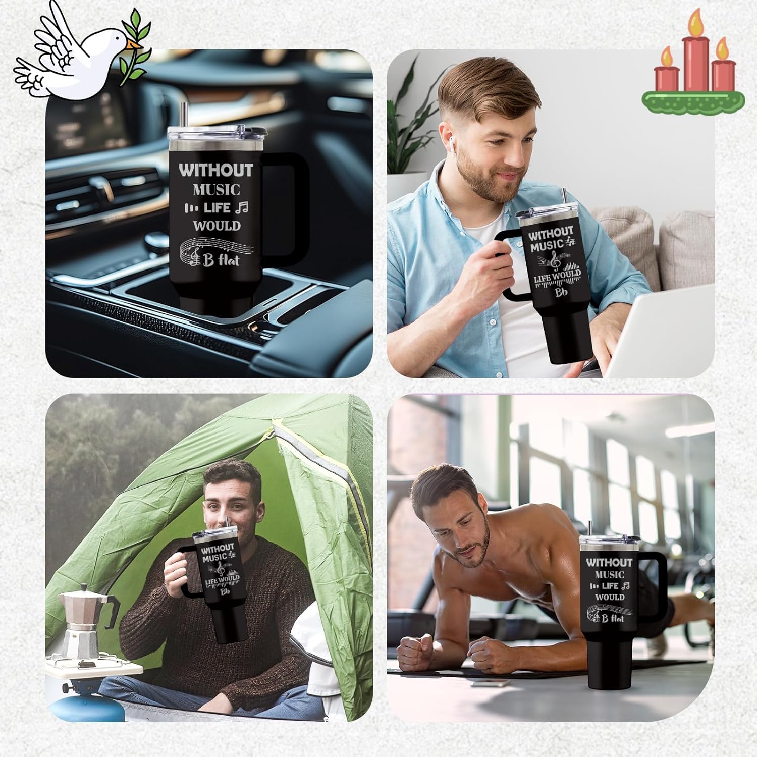 Gifts for Music Lovers, 40 Oz Without Music Life Would B Flag Tumbler with Handle & Straw, Piano Gift for Man, Stainless Steel Song Tumbler, Gifts for Thanksgiving Christmas, 1 PCS - Image 6