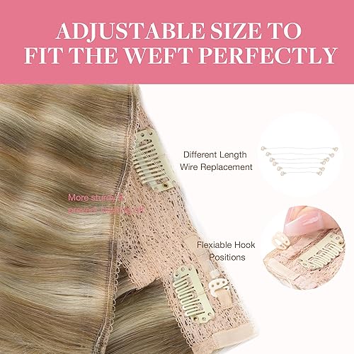 Miniatura 4 de GOO GOO Extensiones de cabello humano con alambre de 14 pulgadas, 75 g , castaño medio con reflejos rubio dorado, extensiones de cabello grueso y