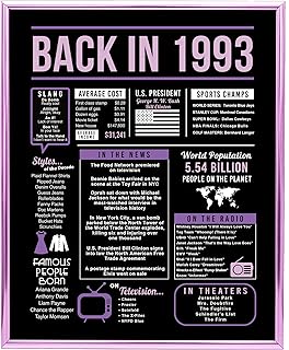 Katie Doodle 30th Birthday Decorations for Women - Super Cute Table Decor - Great Dirty 30 Birthday Decorations for Her or 30th Birthday Gifts for Her - 8x10 inch 1993 Sign, Purple & Pink [Unframed]