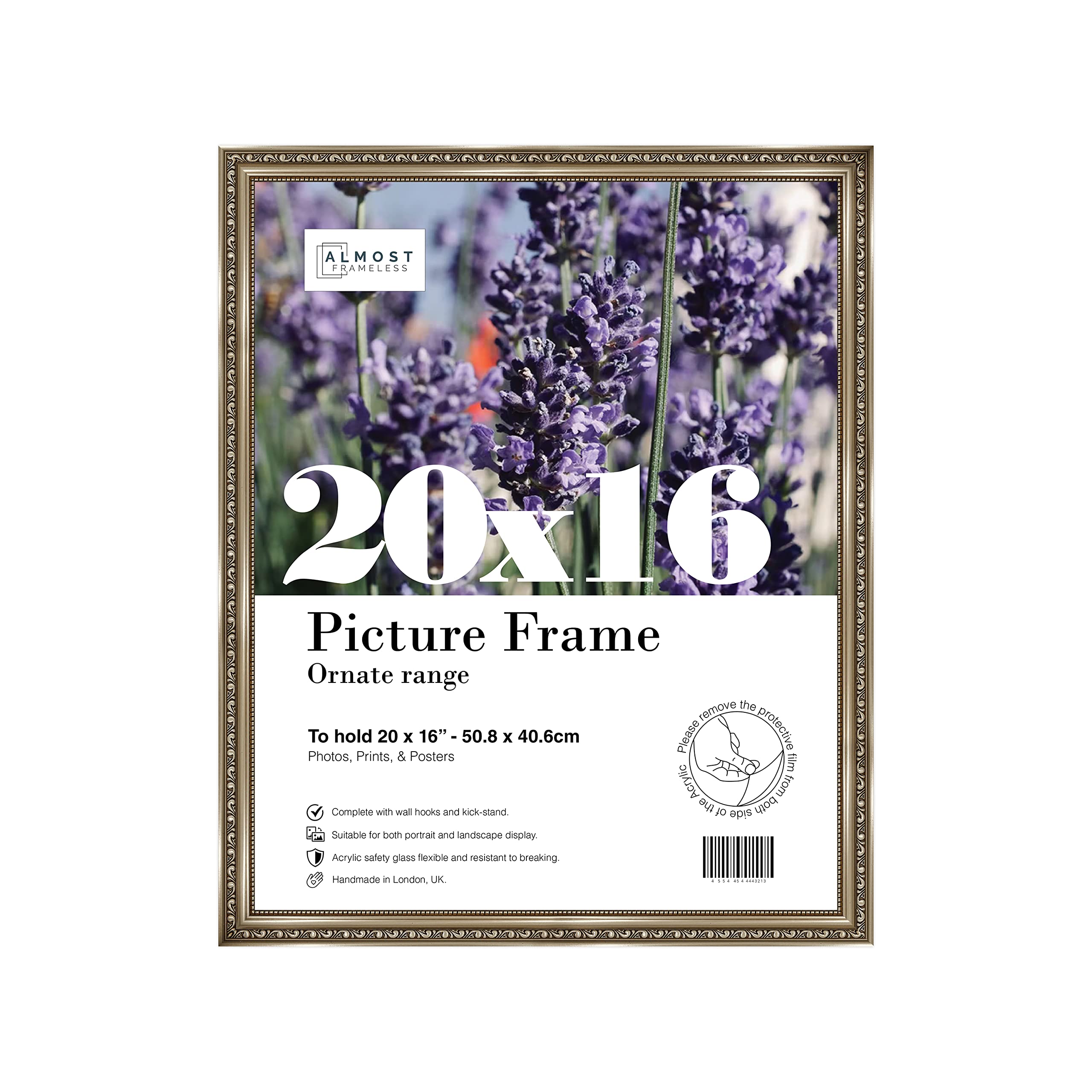 Almost Frameless Gunmetal Picture Frame 20X16 Gunmetal Ornate Picture Frame 20"X16"(50.8X40.6cm) Poster, Photo, Artwork, Or Print. Opulent Style Portrait And Landscape Display With Wall Hooks