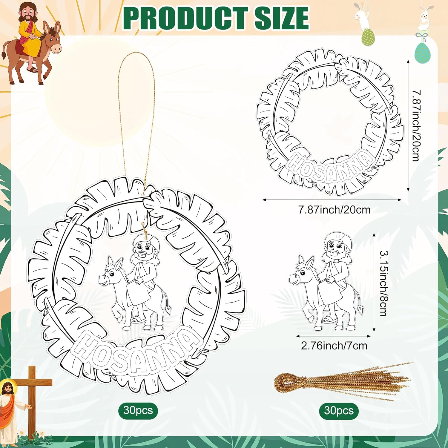 Eaasty 30 Set Easter Palm Sunday Crafts Kits Palm Leaf Hosanna Jesus Cards Hanging Ornaments for Christian Sunday School Activities Church Decor Holy Week Home Art Project Religious Party