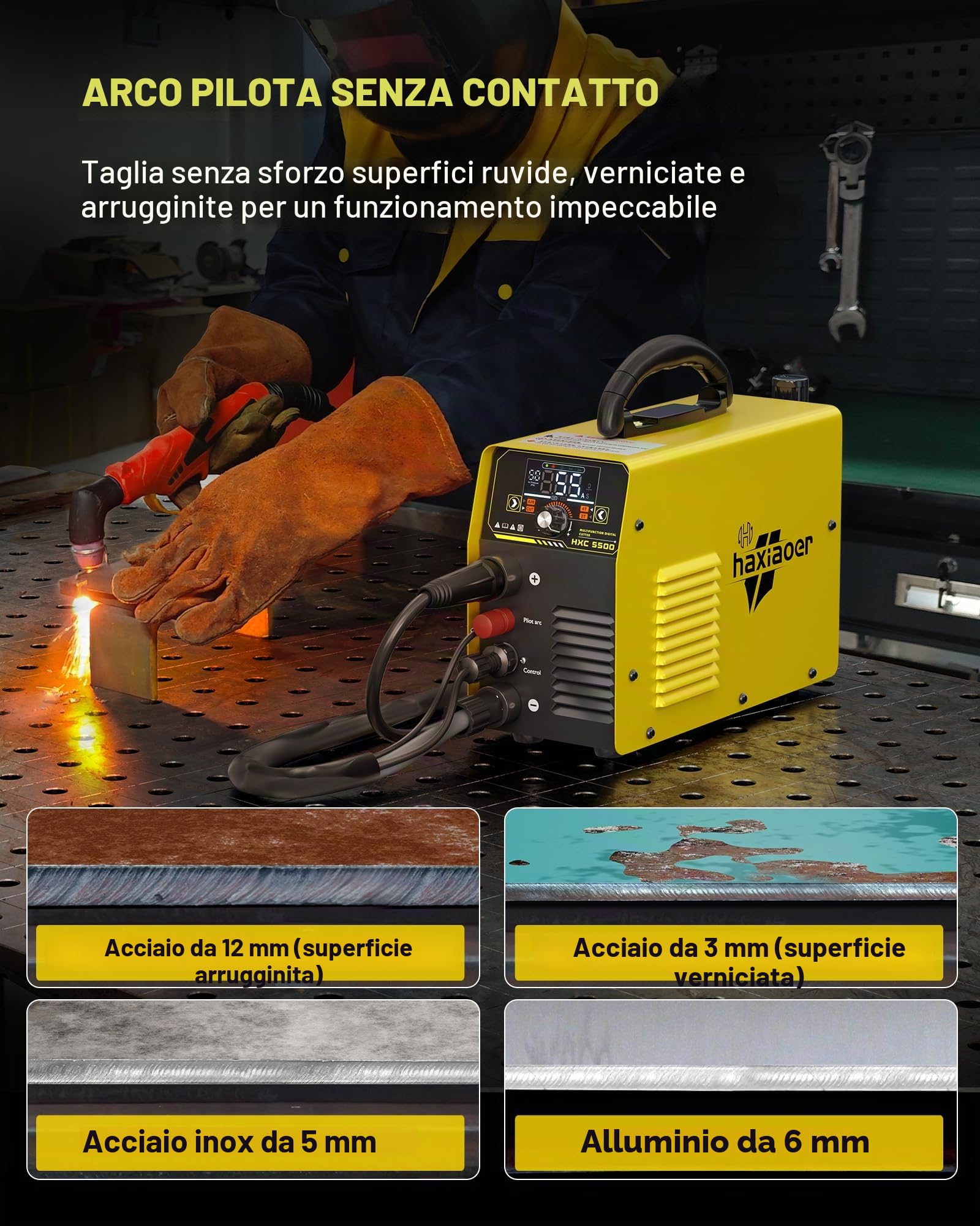 HAXIAOER Taglierina al Plasma 55A [Grande Display a LED], Non Touch Pilota ARC Tagliatrice al Plasma, PT/2T/4T, Taglio Massimo di 18 mm