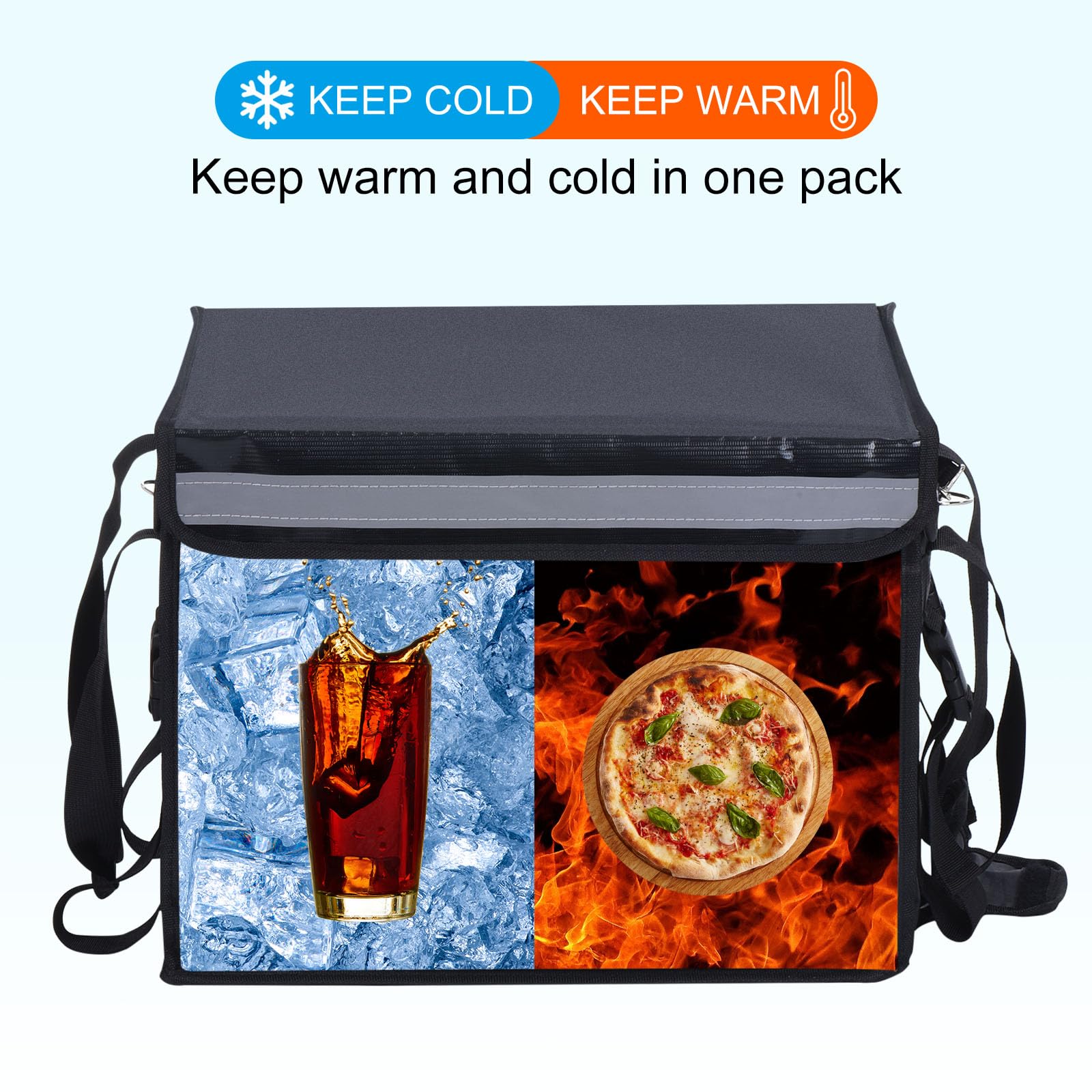 PATIKIL Térmica Bolsa para Comida Entrega XXL, 18.1"x13.4"x13.4" Térmica Entrega Bolsa con Divisor, Catering Térmica Comida Bolsa para Pizza Caliente/Frio Comida, Negro (48L)