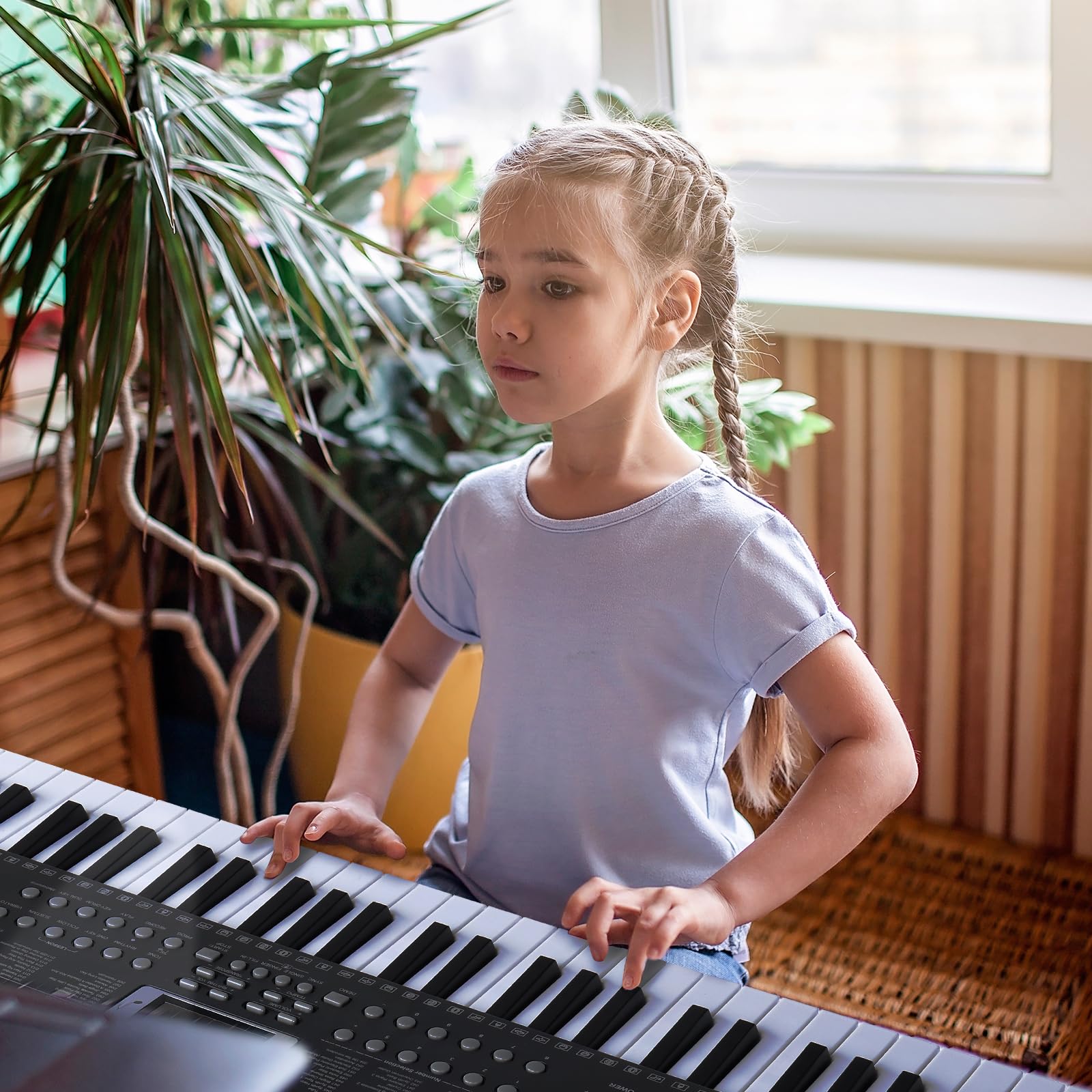 Bonnlo GEP-110 Clavier à 61 Touches avec Support de Piano, Banc de Piano, Haut-Parleurs Intégrés, Casque, Microphone, Repose-Partition, écran LED, Piano Numérique 3 Modes d'Enseignement pour Débutants