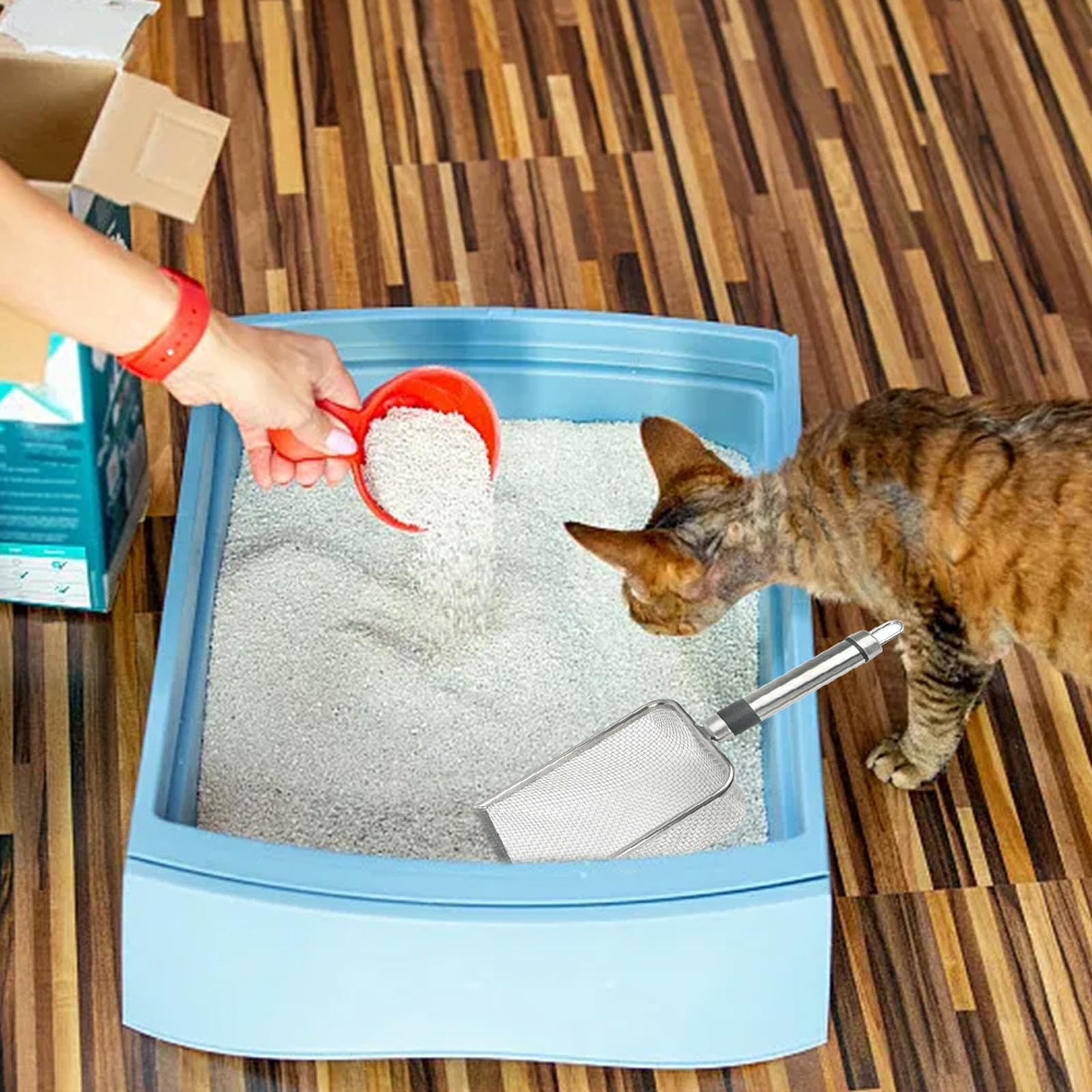 Integrated Metal Cat Litter Scoop, Stainless Steel Mesh Litter Scoop, Long Handle Cat Scooper, Poop Sifting Mesh Litter Deep Shovel, Cat Litter Scooper for Litter Box/Reptile Terrarium Sand Waste - image 6