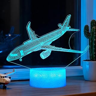 Airplane Night Light, Plane Gifts, Aviation 3D Illusion Night Light with 16 Colors Changing, Remote Control with Timer, Kids Room Decoration for Holiday Birthday Christmas