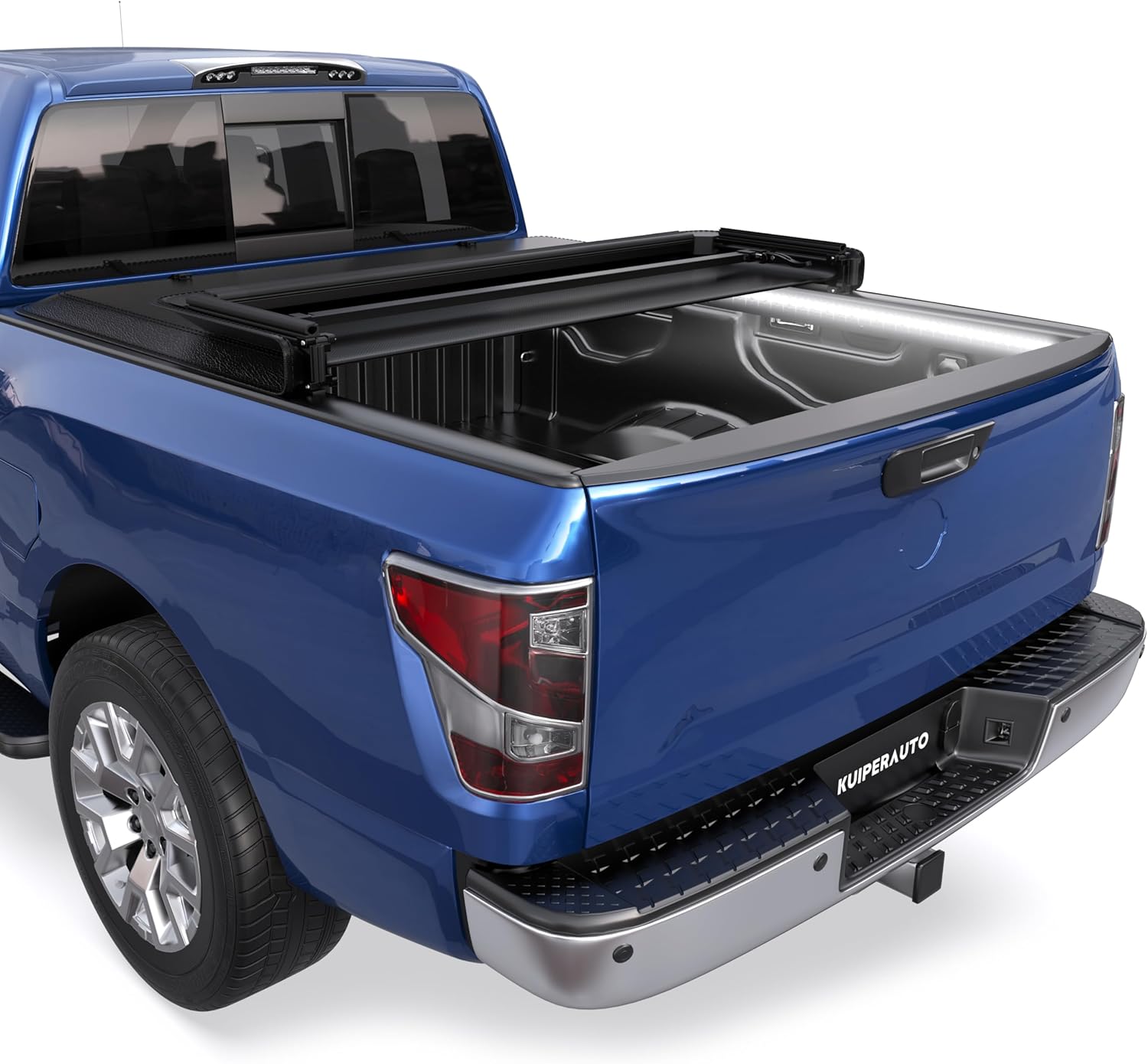 KUIPERAUTO 6FT Soft Tri Fold Truck Bed Tonneau Cover Compatible for 2005-2026 Nissan Frontier Fleetside Bed Cover+2X 60 Inch Light Strip 6500K White 3900LLM 72Inch