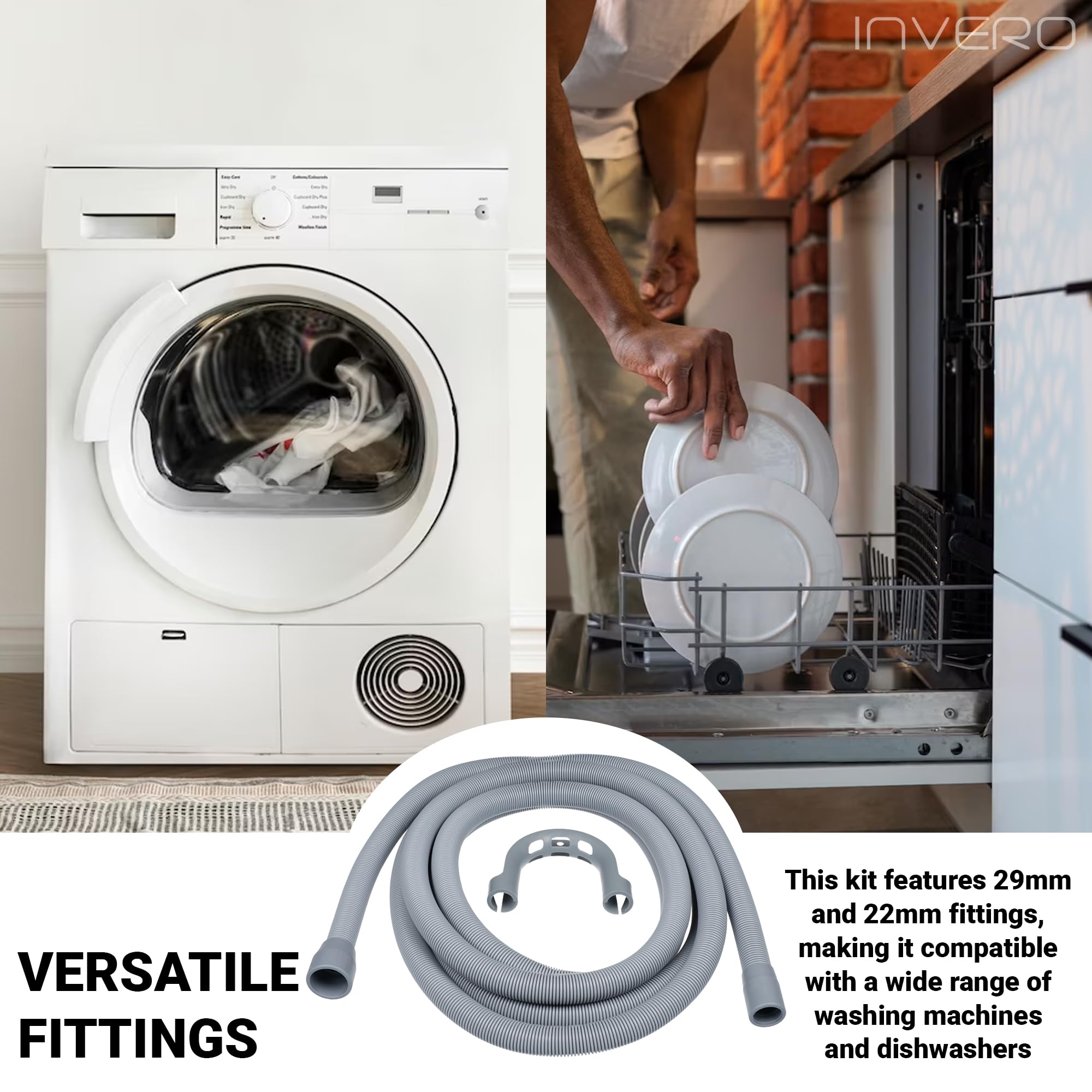 20-Ft Washing Machine Drain Hose Universal, Flexible Dishwasher & Washer Drain Hose Extension With 4 Clamps & 1 U-Bend Holder - View #8