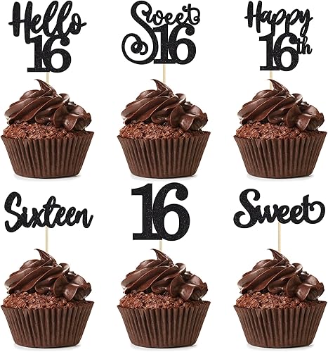 Miniatura 65 de 36 piezas de decoración para cupcakes de 10º cumpleaños con purpurina negra Hello 10 Ten Cupcake Picks Sweet 10 Double Digits Cake Decor for 10th