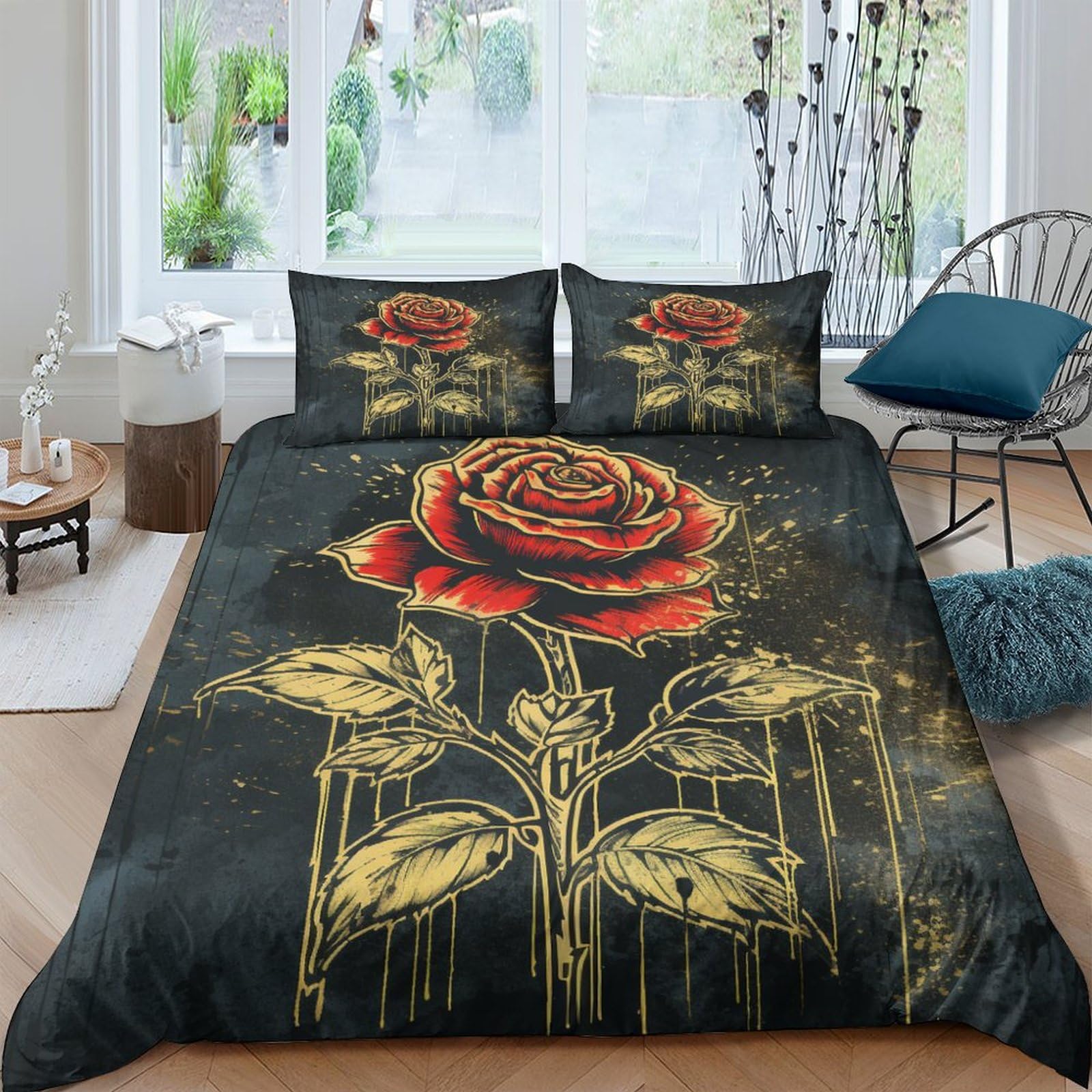 Housse de couette microfibre supérieure rose rouge imprimé 3D haute définition