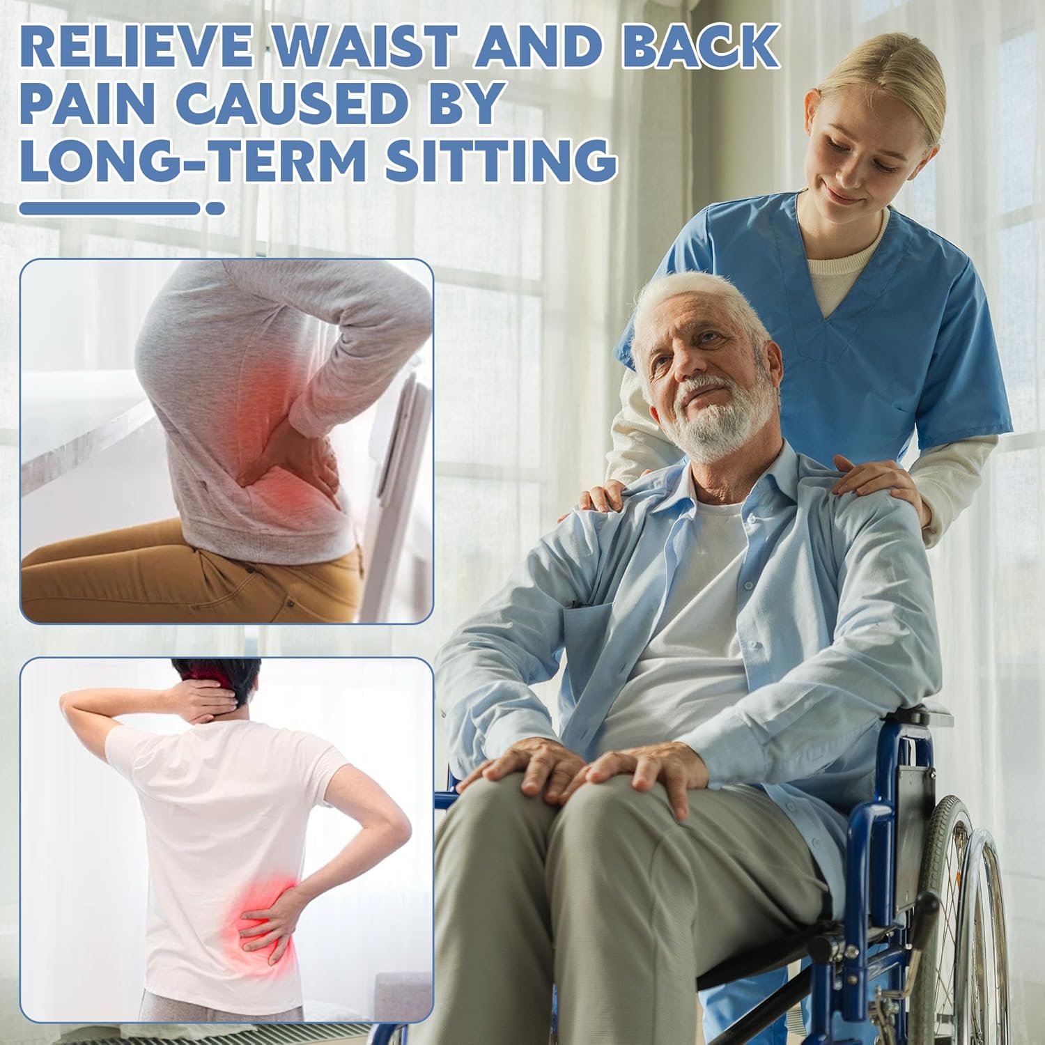 MABOZOO Wheelchair Back Cushion, 18"x17"x2.4" Lumbar Support Pillow for Wheelchair Removable Washable Provide Support Relieve Pain