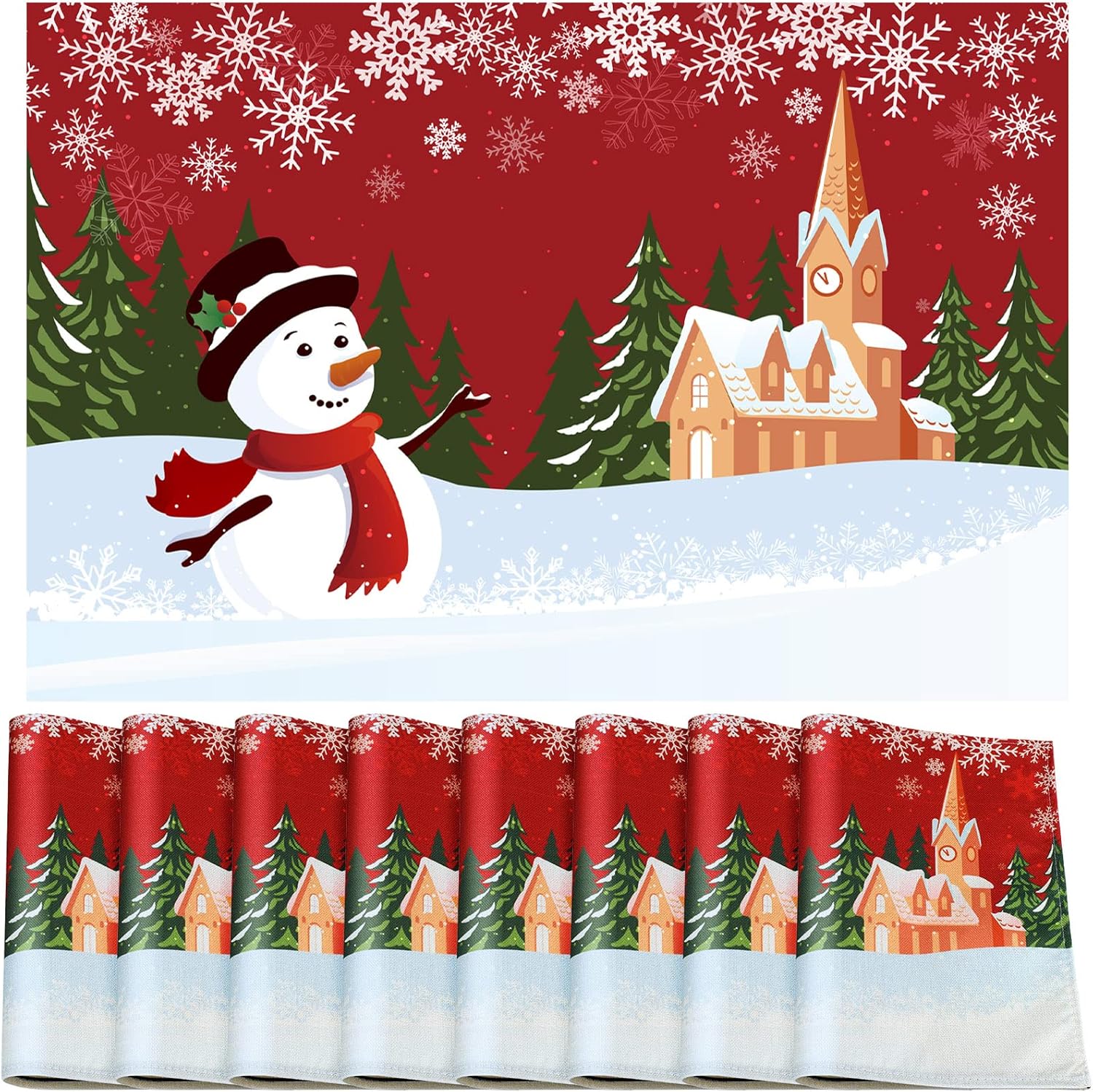 8 Pcs Red Snowman Christmas Placemats Snowflake Placemat Elegant Winter Table Mats Heat