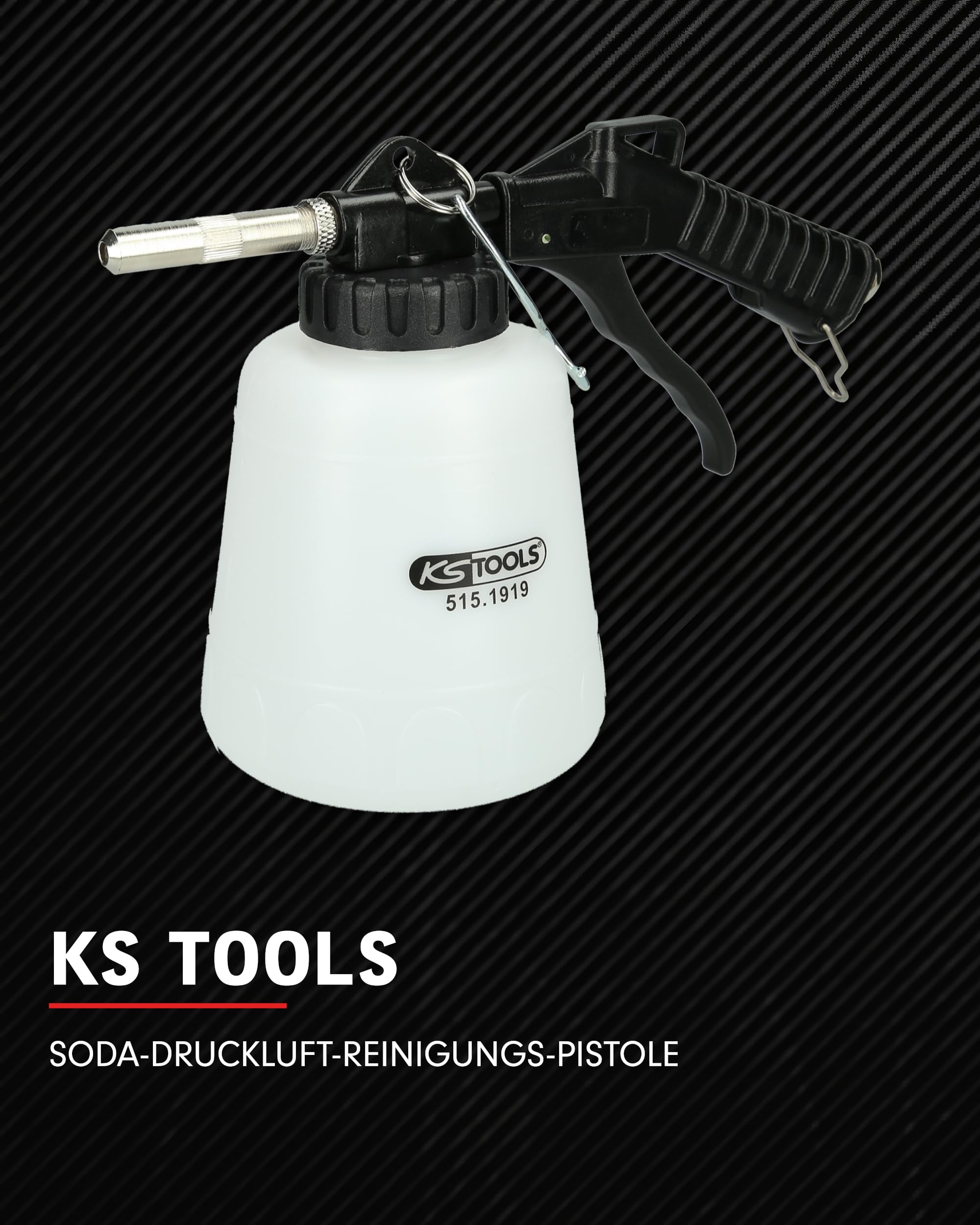 KS Tools Druckluft Reinigungspistole 515.1919 1L I Soda Reinigungspistole Druckluft ideal zum Reinigen von Oberflächen wie Glas, Kunststoff, Gummi, Holz & Stein