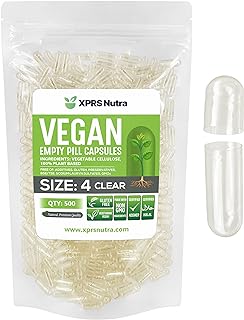 XPRS Nutra Size 4 Clear Empty Vegan Capsules 500 Count - Kosher and Halal - Vegetarian/Vegetable Pill Capsule - DIY Powder Filling